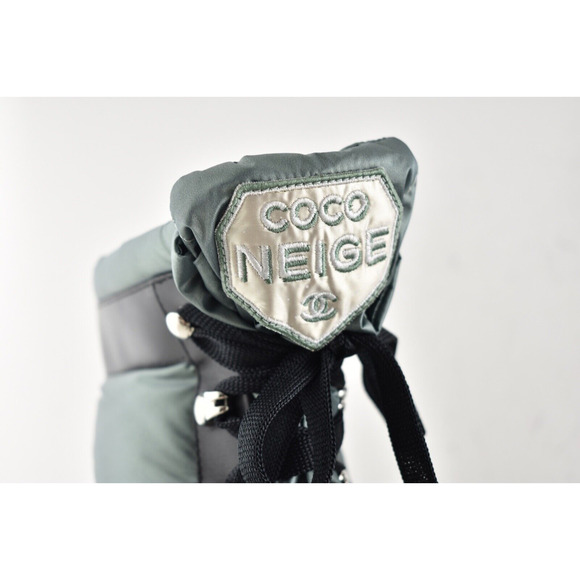 Chanel 18B Green Black Nylon CC Logo Coco Neige Snow Winter Lace Up Tie Boots 42 - Picture 4 of 10